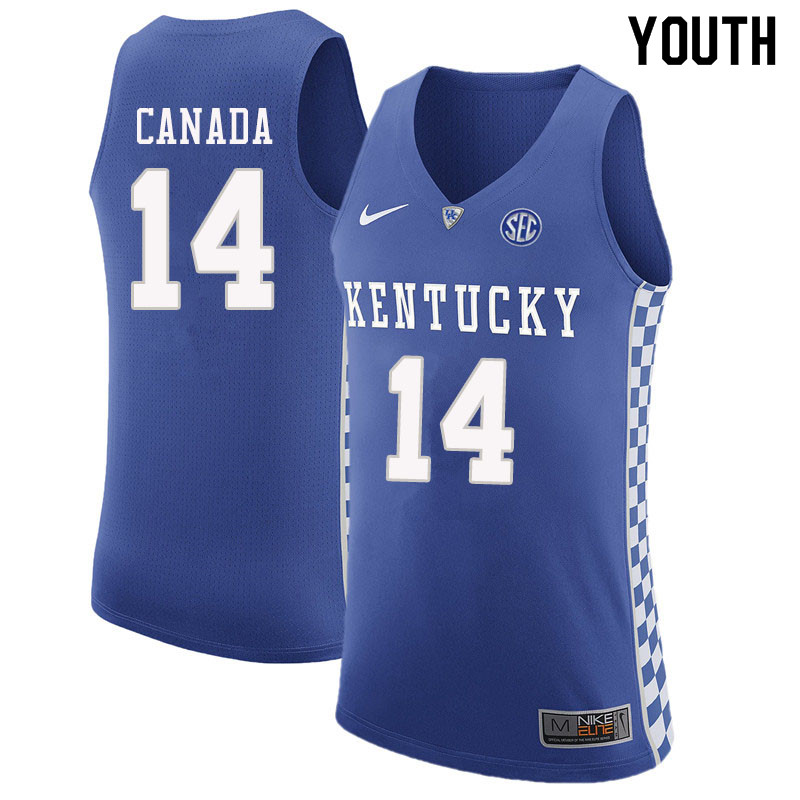 Youth #14 Brennan Canada Kentucky Wildcats College Basketball Jerseys Sale-Blue
